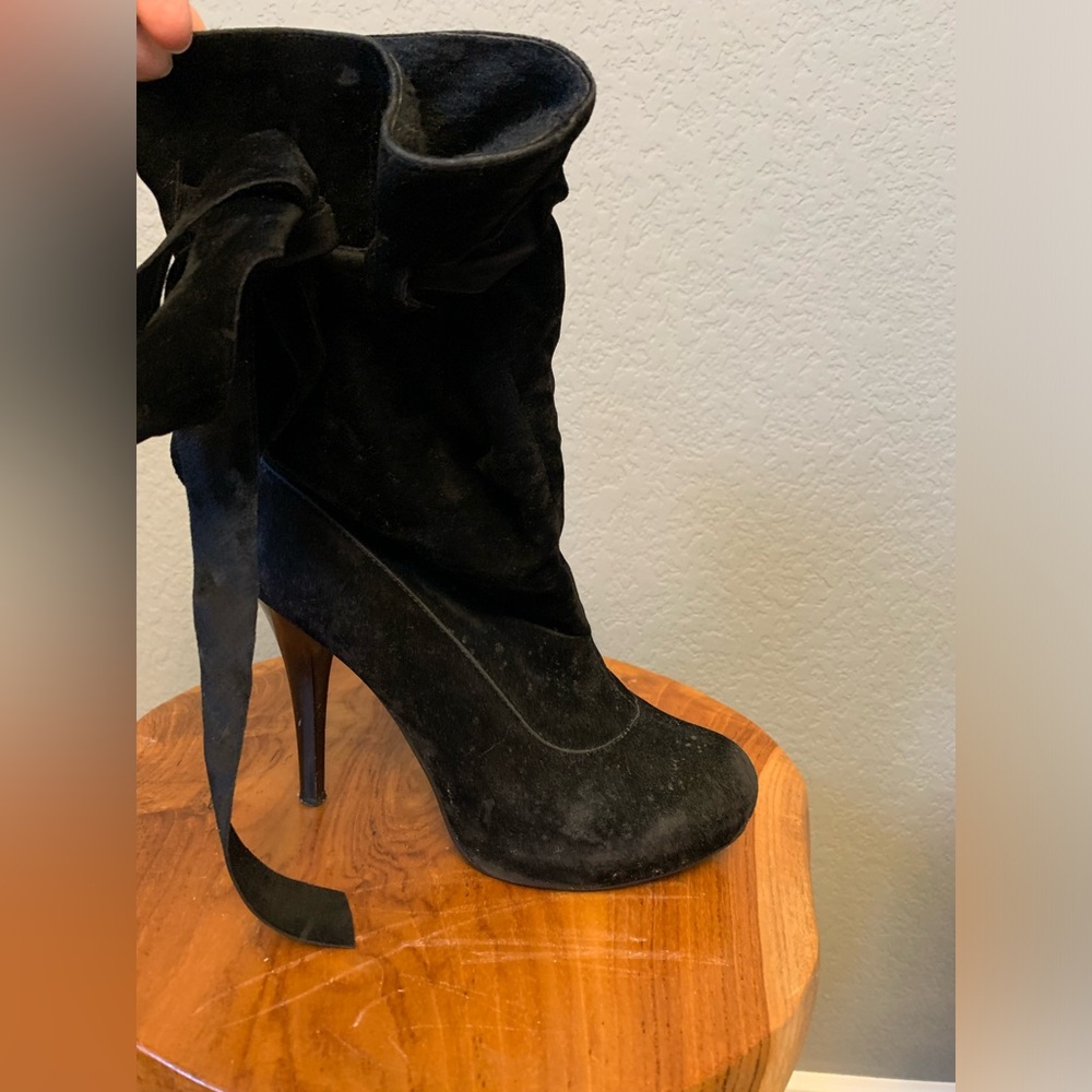Beautiful Mid-calf Boots Black color with strap and high heel